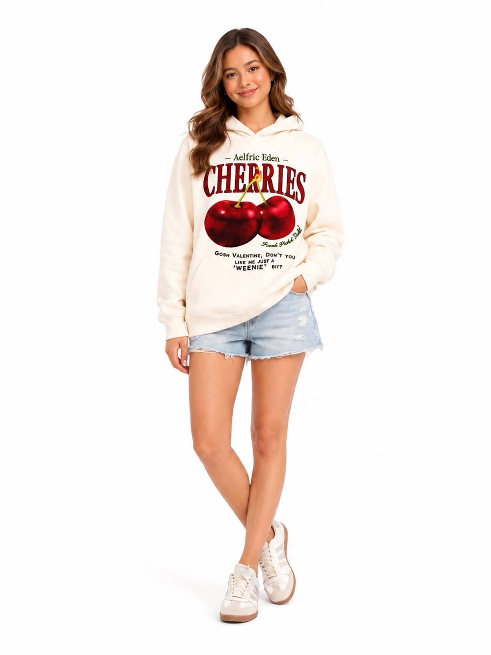 Aelfric Eden Cream Hoodie with Red Cherry Design